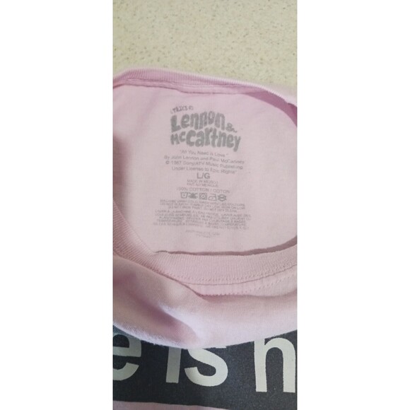 Lyrics by Lennon and McCartney All you need is love Cropped Pink T Size L - Picture 2 of 4